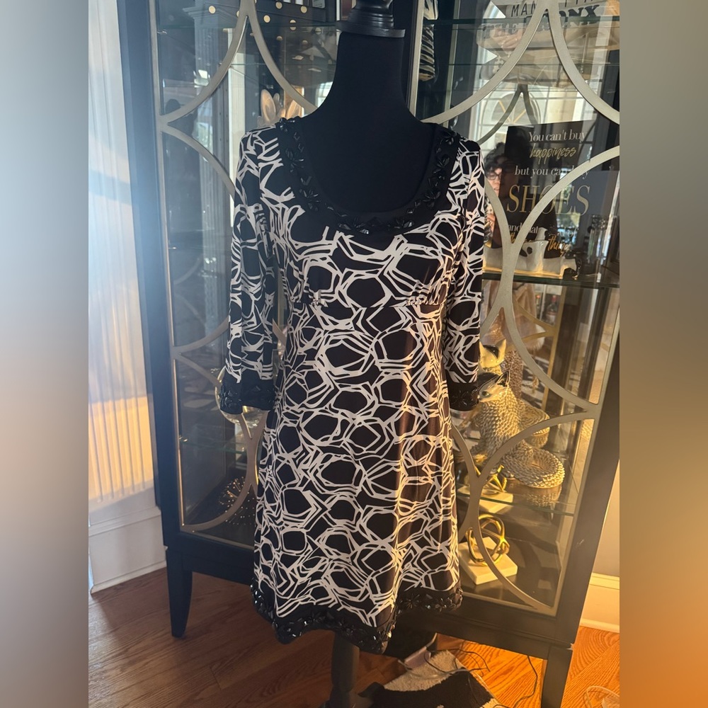 INC Black & Ivory Dress with Beading